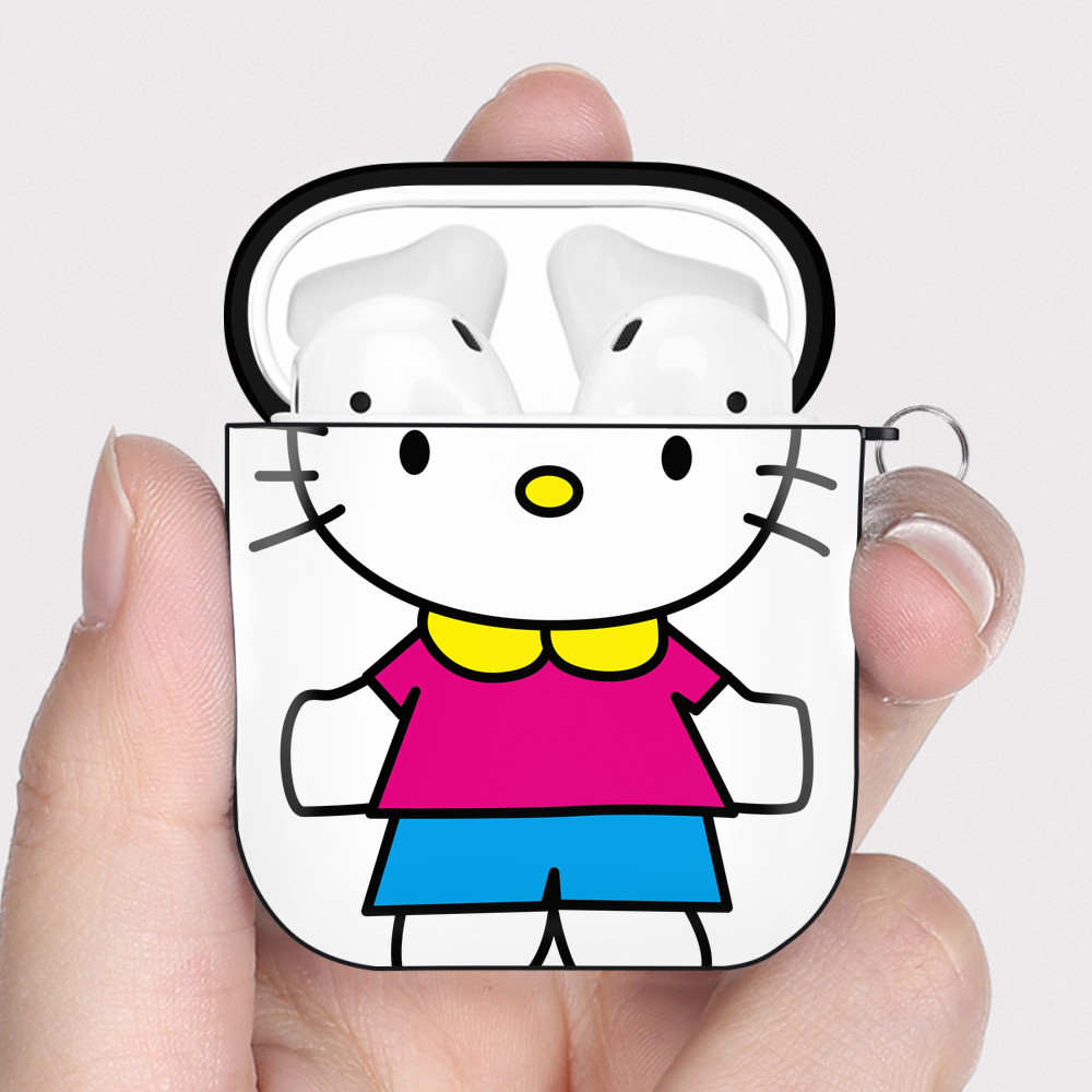 （画像用） Hello Kitty ハローキティ AirPods 第2世代保護ケース ハードシェル ブラック 耐衝撃・防指紋・カラビナ付き
