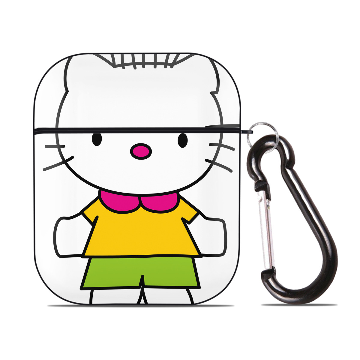 （画像用） Hello Kitty ハローキティ AirPods 第2世代保護ケース ハードシェル ブラック 耐衝撃・防指紋・カラビナ付き