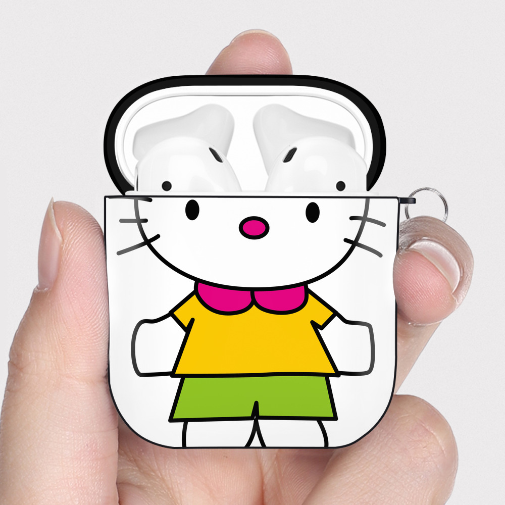 （画像用） Hello Kitty ハローキティ AirPods 第2世代保護ケース ハードシェル ブラック 耐衝撃・防指紋・カラビナ付き