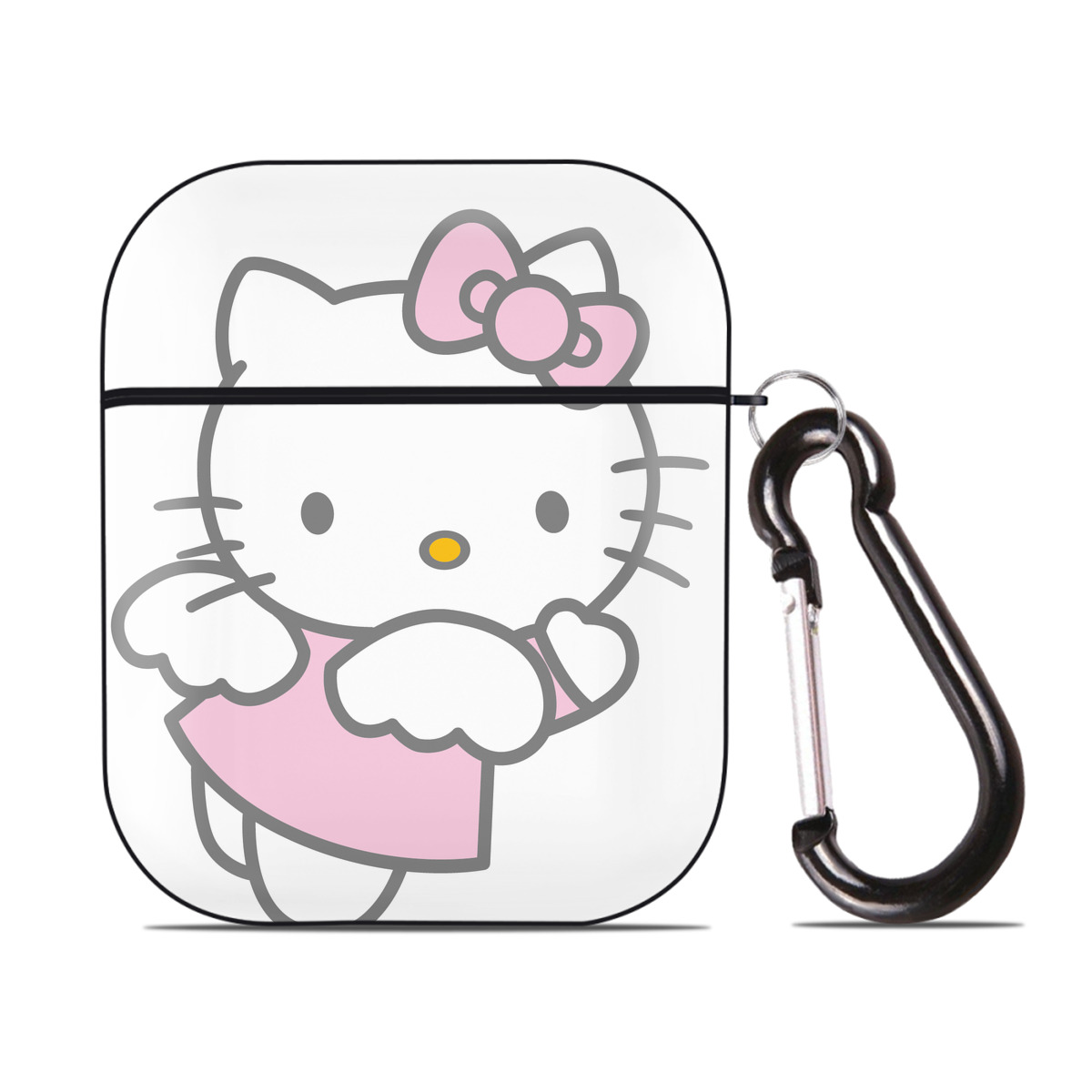 （画像用） Hello Kitty ハローキティ AirPods 第2世代保護ケース ハードシェル ブラック 耐衝撃・防指紋・カラビナ付き