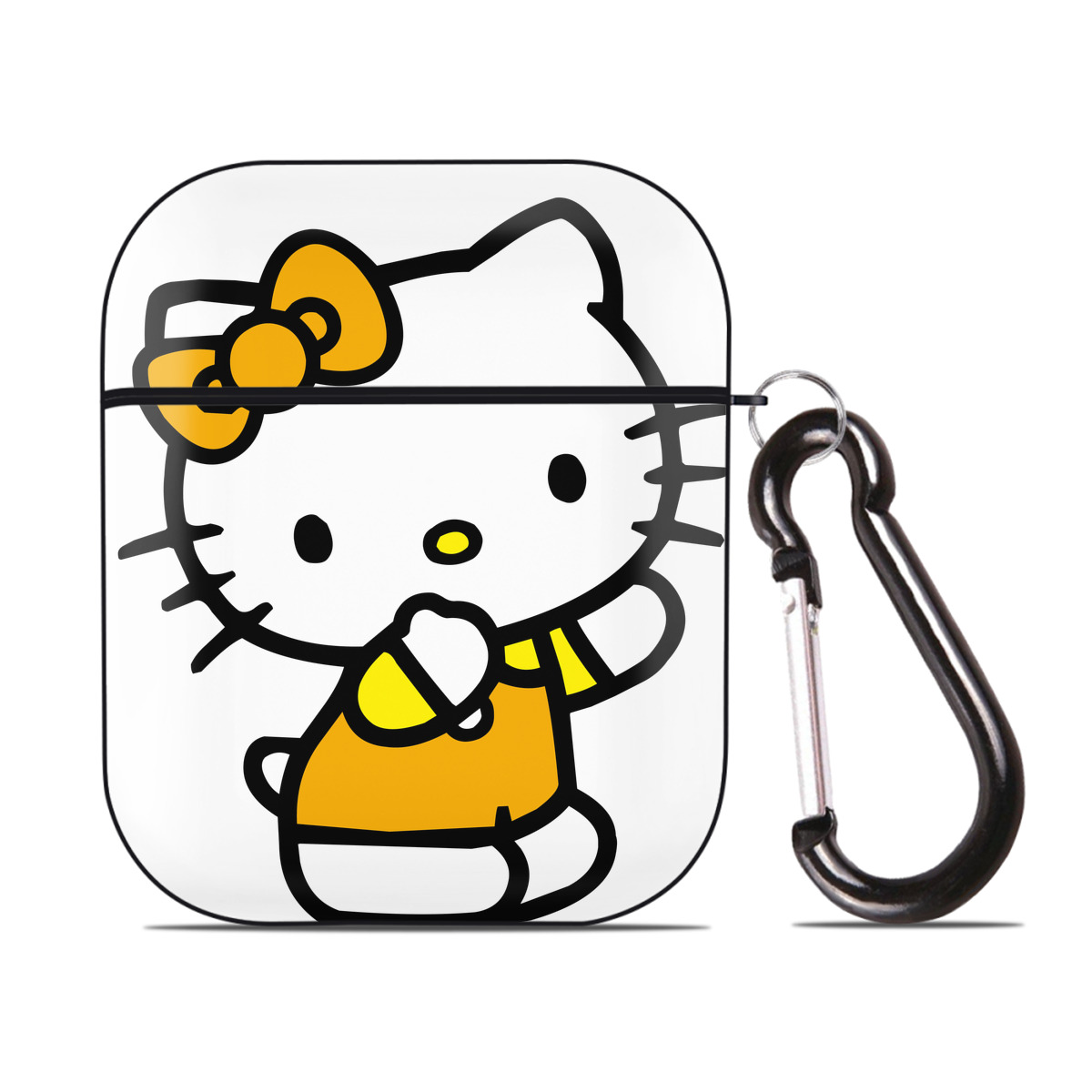 （画像用） Hello Kitty ハローキティ AirPods 第2世代保護ケース ハードシェル ブラック 耐衝撃・防指紋・カラビナ付き