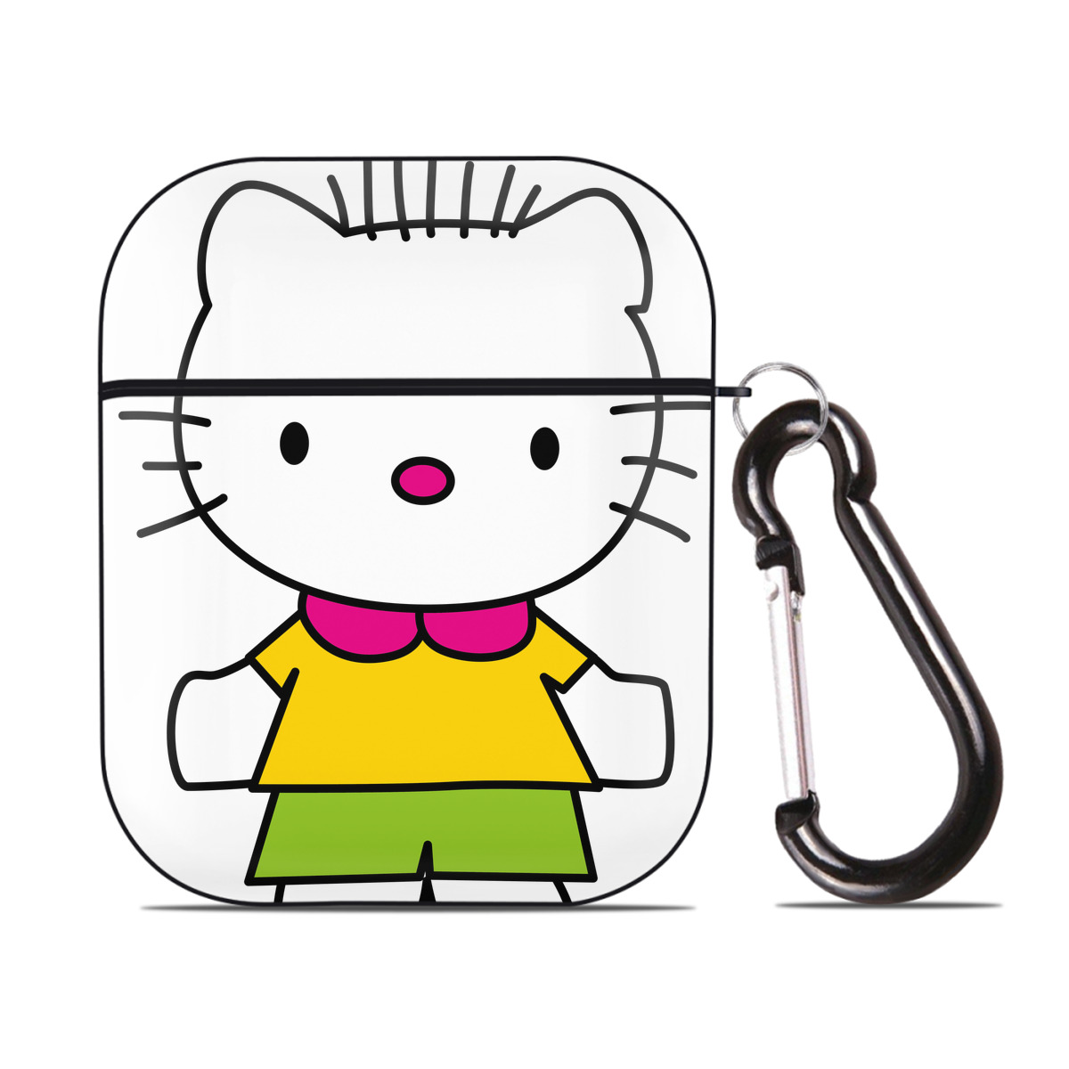 （画像用） Hello Kitty ハローキティ AirPods 第2世代保護ケース ハードシェル ブラック 耐衝撃・防指紋・カラビナ付き
