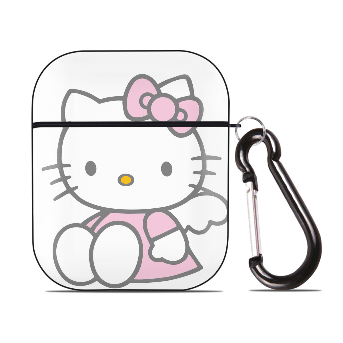 （画像用） Hello Kitty ハローキティ AirPods 第2世代保護ケース ハードシェル ブラック 耐衝撃・防指紋・カラビナ付き