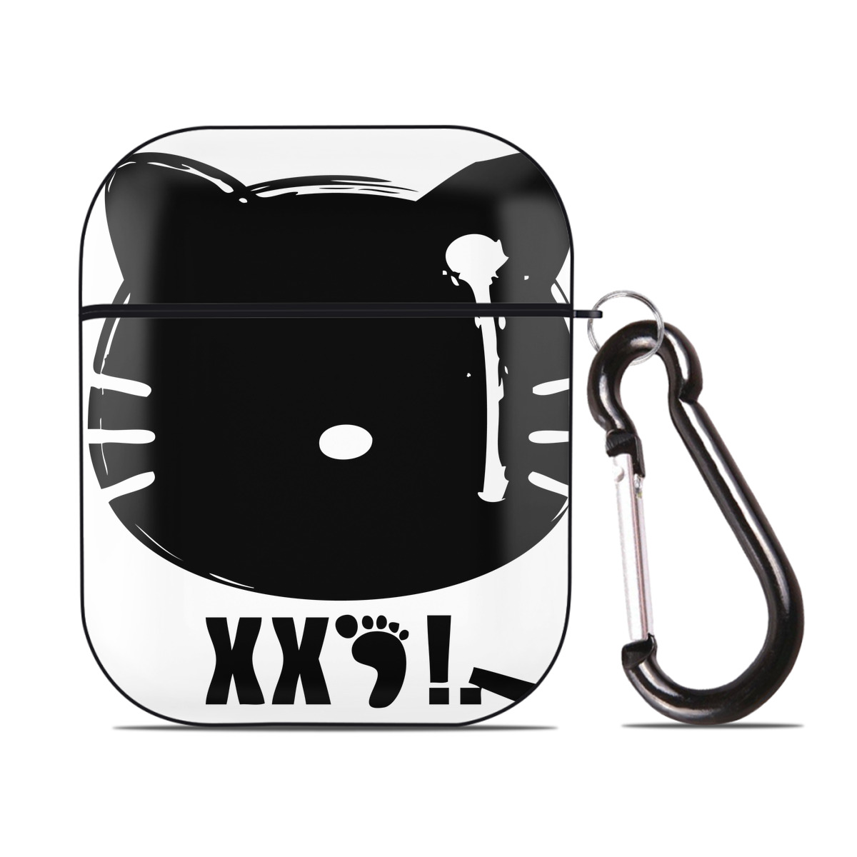 （画像用） Hello Kitty ハローキティ AirPods 第2世代保護ケース ハードシェル ブラック 耐衝撃・防指紋・カラビナ付き