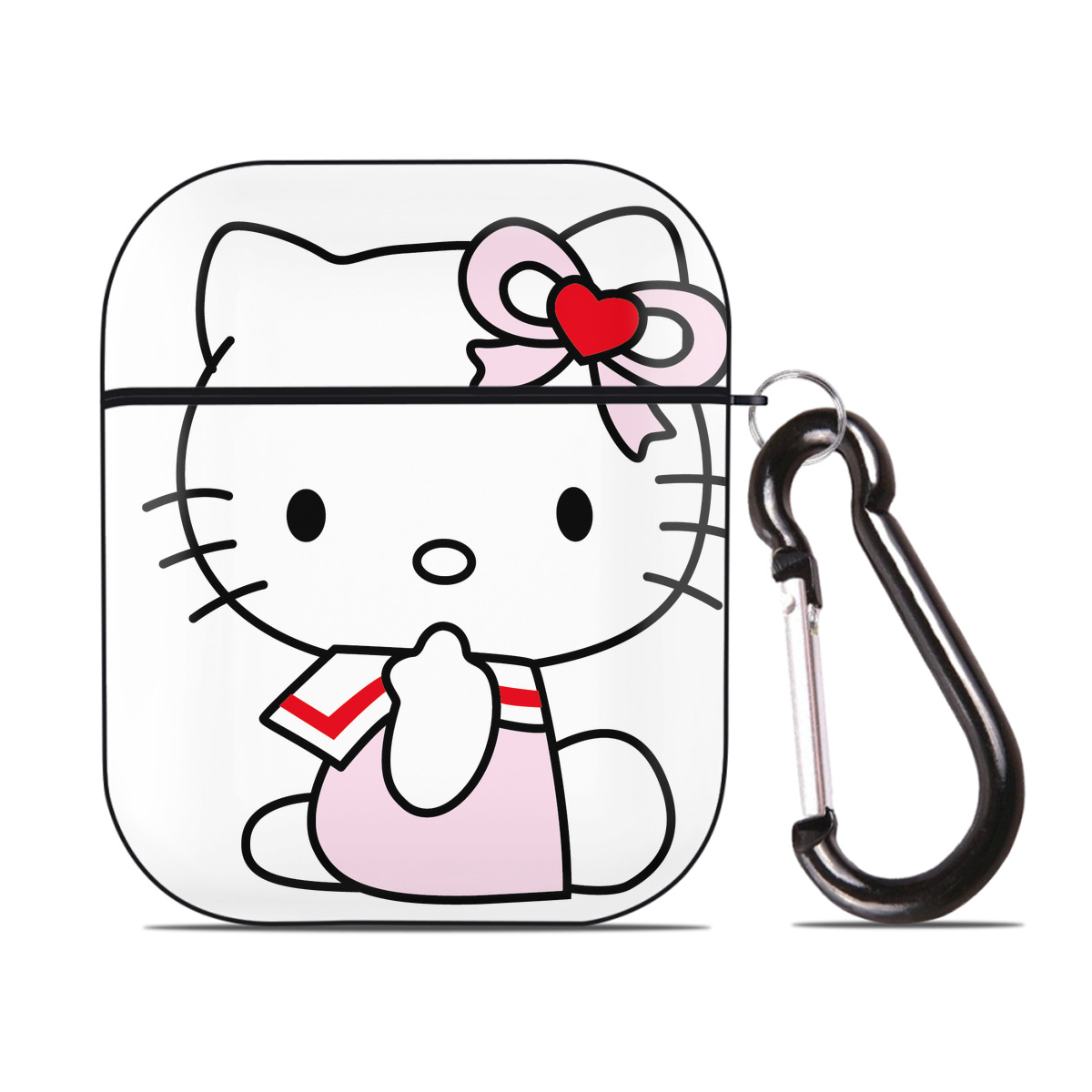 （画像用） Hello Kitty ハローキティ AirPods 第2世代保護ケース ハードシェル ブラック 耐衝撃・防指紋・カラビナ付き