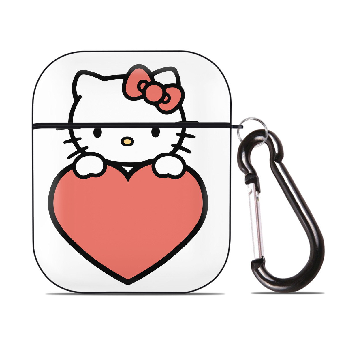 （画像用） Hello Kitty ハローキティ AirPods 第2世代保護ケース ハードシェル ブラック 耐衝撃・防指紋・カラビナ付き