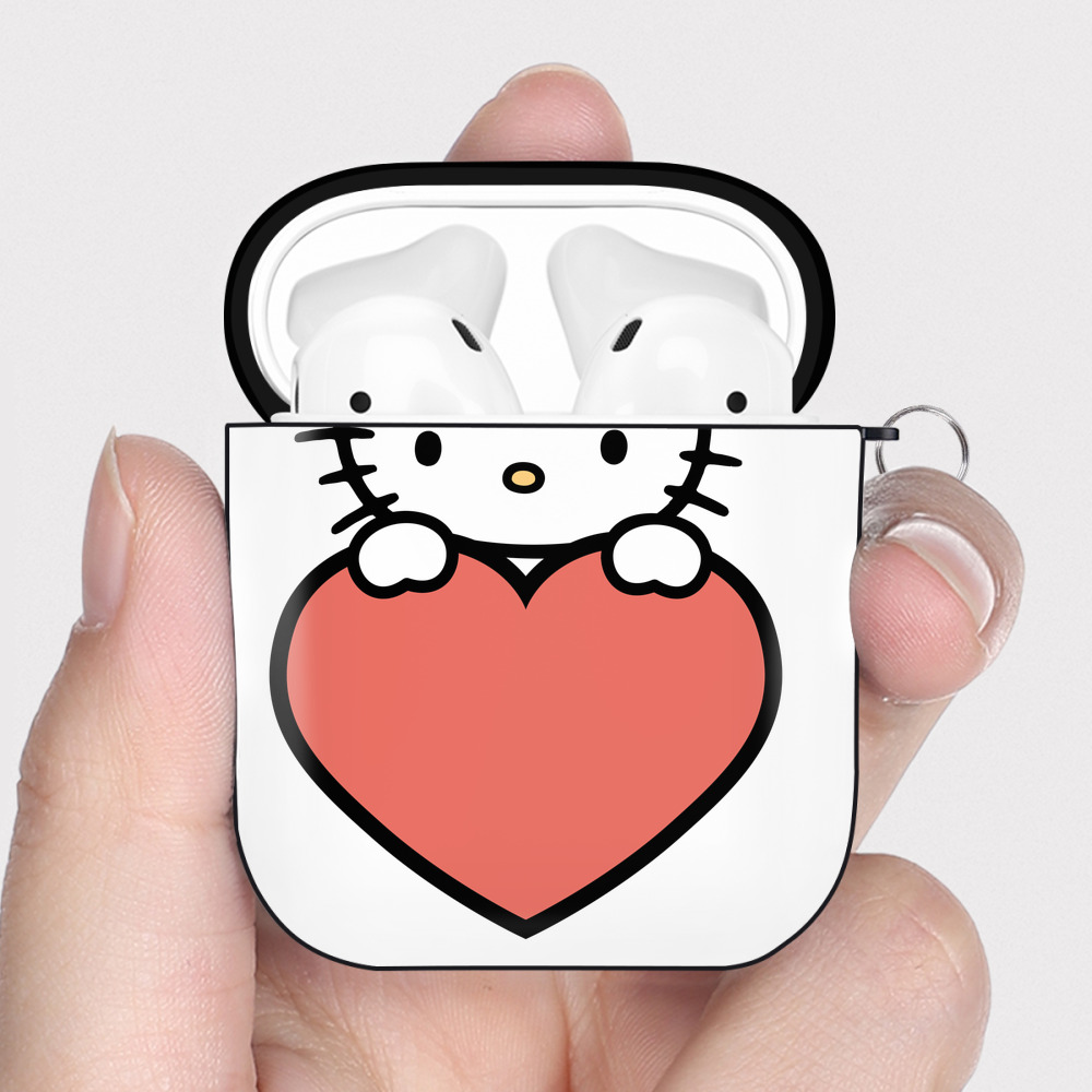 （画像用） Hello Kitty ハローキティ AirPods 第2世代保護ケース ハードシェル ブラック 耐衝撃・防指紋・カラビナ付き