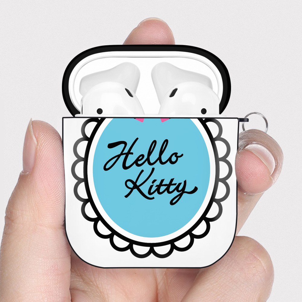 （画像用） Hello Kitty ハローキティ AirPods 第2世代保護ケース ハードシェル ブラック 耐衝撃・防指紋・カラビナ付き