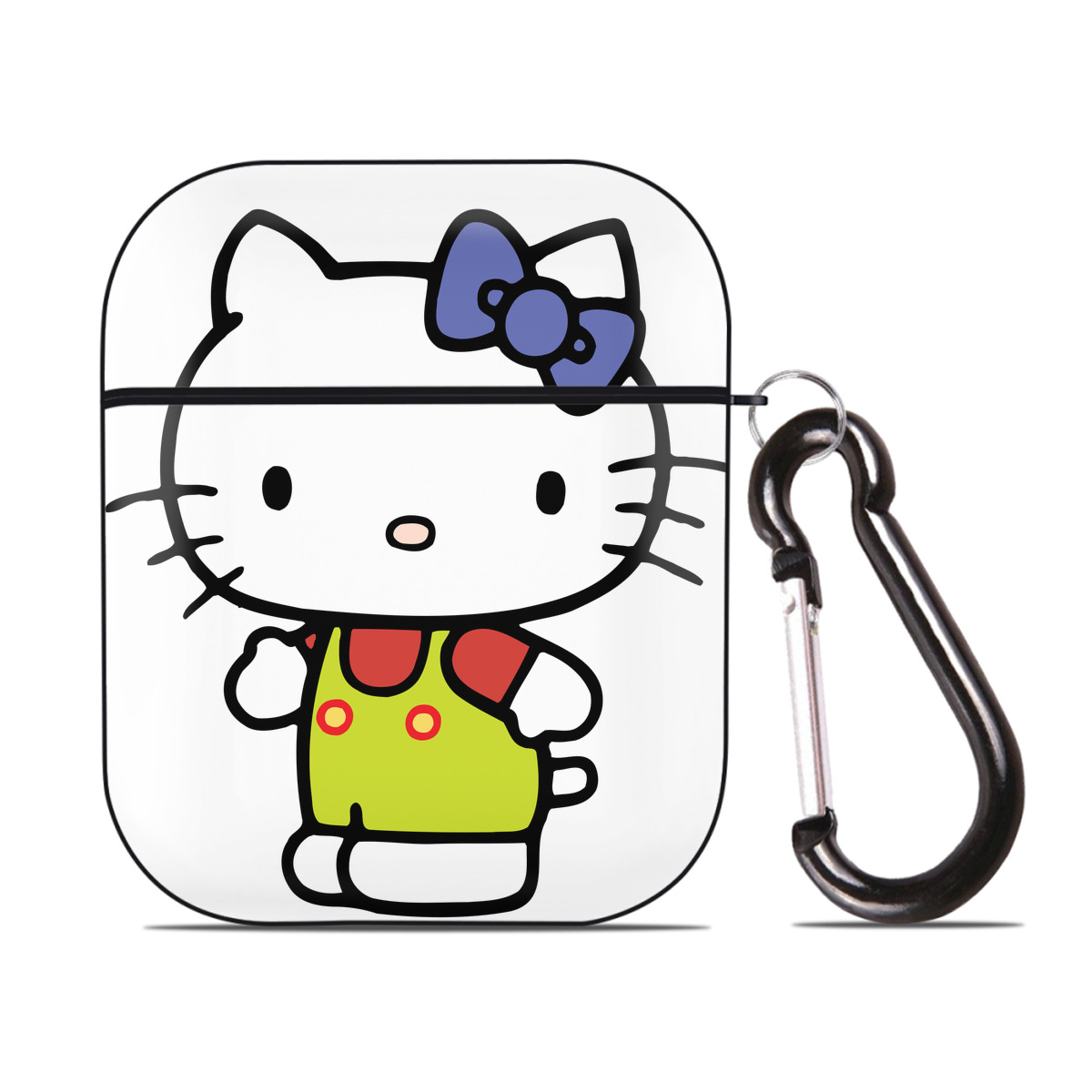 （画像用） Hello Kitty ハローキティ AirPods 第2世代保護ケース ハードシェル ブラック 耐衝撃・防指紋・カラビナ付き