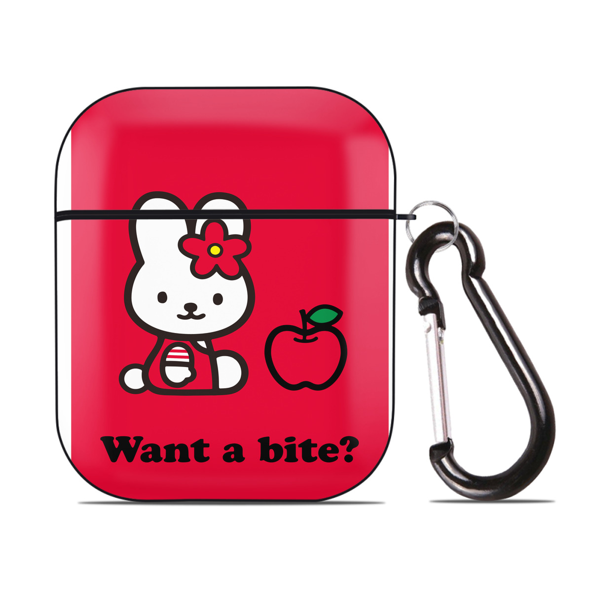 （画像用） Hello Kitty ハローキティ AirPods 第2世代保護ケース ハードシェル ブラック 耐衝撃・防指紋・カラビナ付き