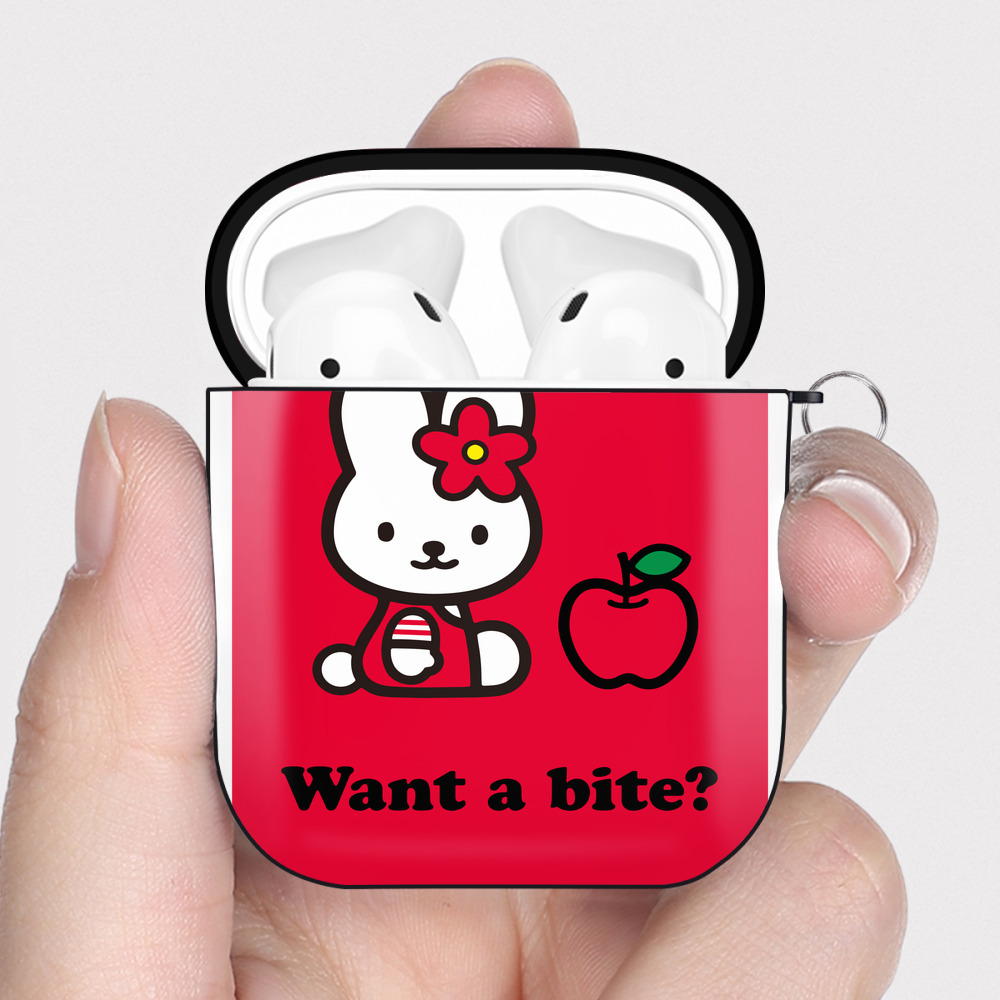 （画像用） Hello Kitty ハローキティ AirPods 第2世代保護ケース ハードシェル ブラック 耐衝撃・防指紋・カラビナ付き