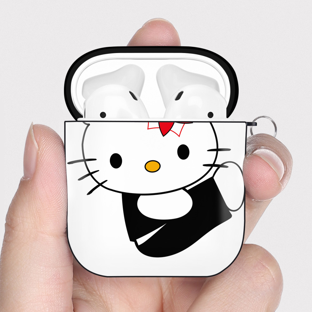 （画像用） Hello Kitty ハローキティ AirPods 第2世代保護ケース ハードシェル ブラック 耐衝撃・防指紋・カラビナ付き