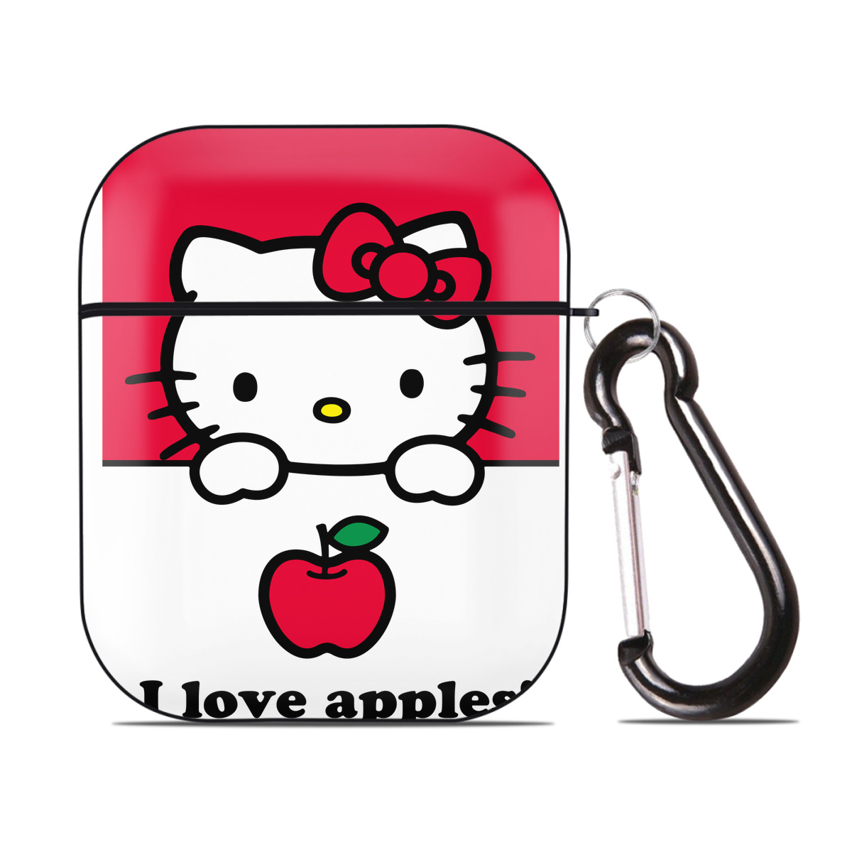 （画像用） Hello Kitty ハローキティ AirPods 第2世代保護ケース ハードシェル ブラック 耐衝撃・防指紋・カラビナ付き