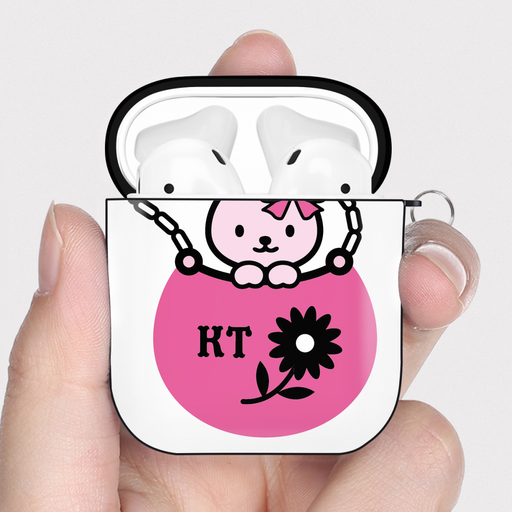 （画像用） Hello Kitty ハローキティ AirPods 第2世代保護ケース ハードシェル ブラック 耐衝撃・防指紋・カラビナ付き