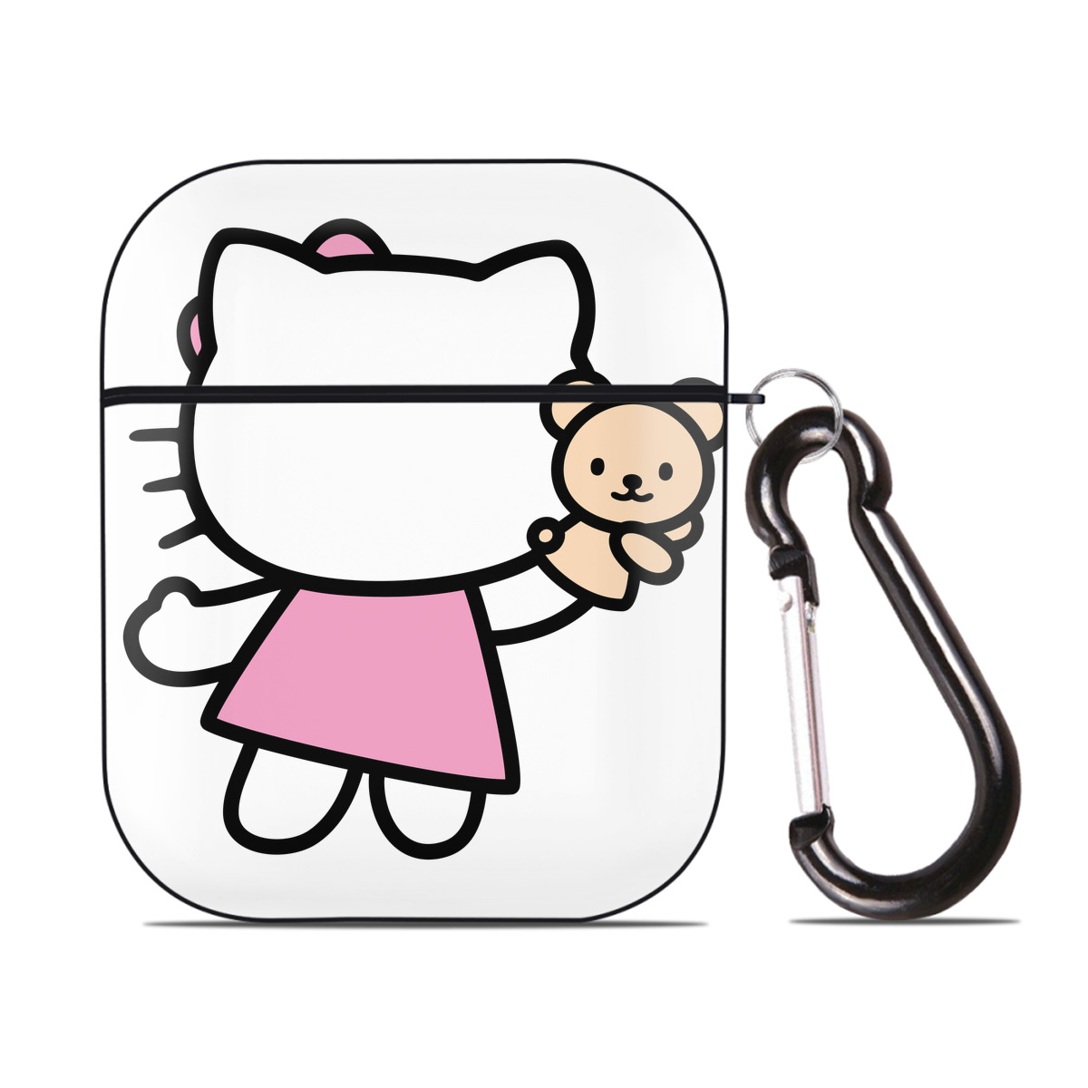 （画像用） Hello Kitty ハローキティ AirPods 第2世代保護ケース ハードシェル ブラック 耐衝撃・防指紋・カラビナ付き
