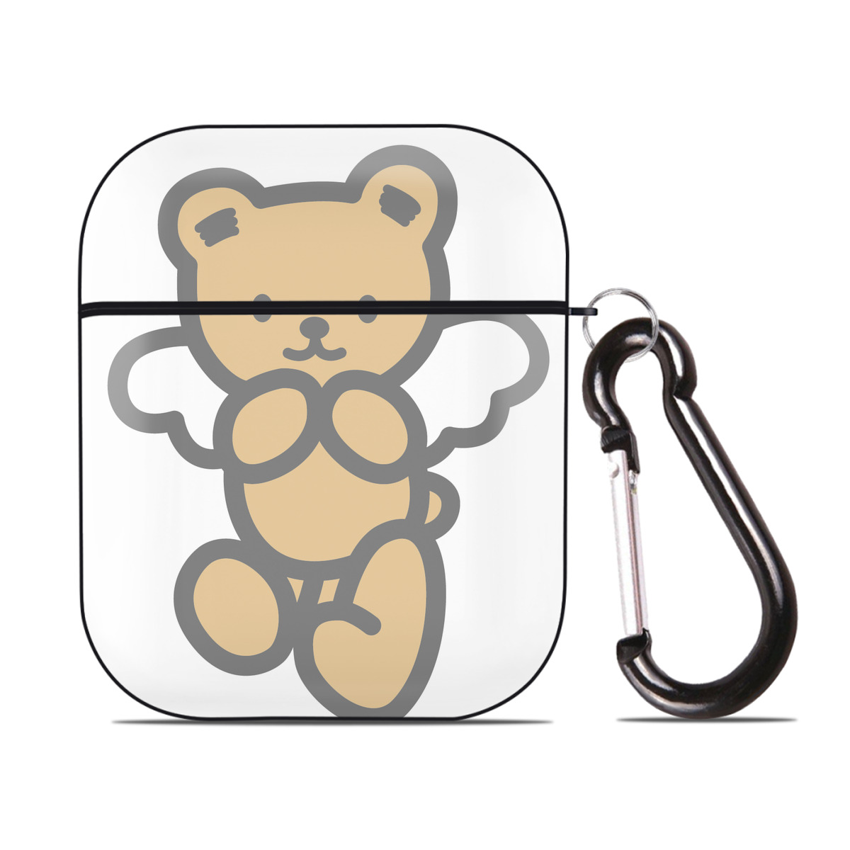 （画像用） Hello Kitty ハローキティ AirPods 第2世代保護ケース ハードシェル ブラック 耐衝撃・防指紋・カラビナ付き