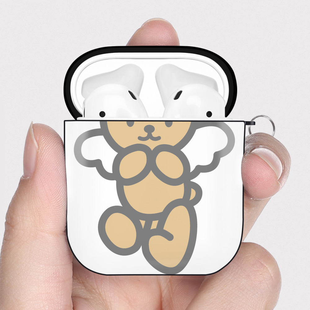 （画像用） Hello Kitty ハローキティ AirPods 第2世代保護ケース ハードシェル ブラック 耐衝撃・防指紋・カラビナ付き