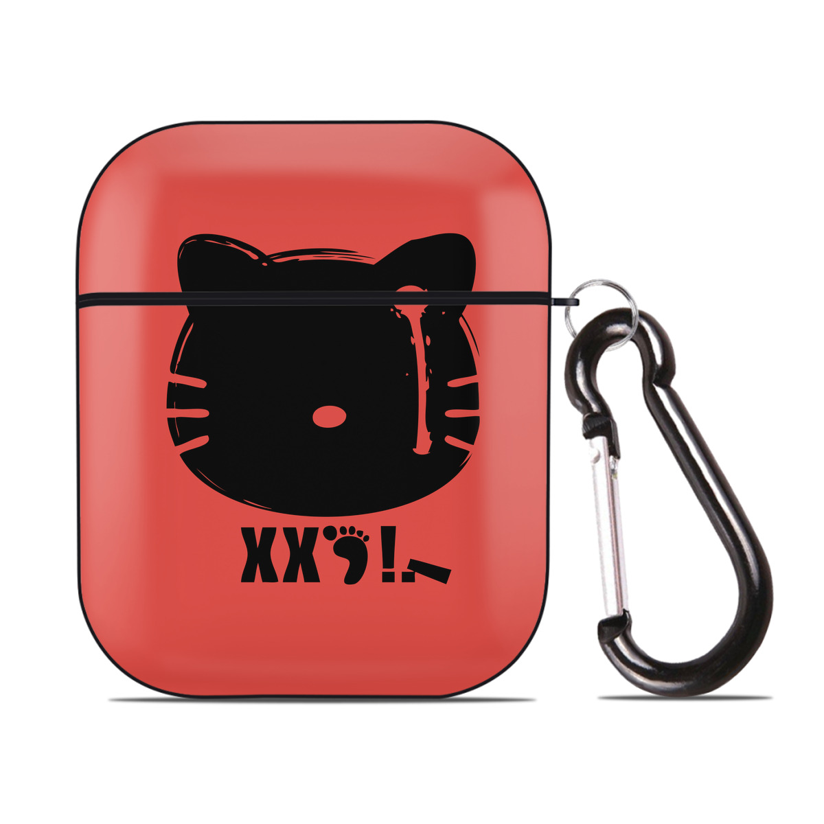 （画像用） Hello Kitty ハローキティ AirPods 第2世代保護ケース ハードシェル ブラック 耐衝撃・防指紋・カラビナ付き