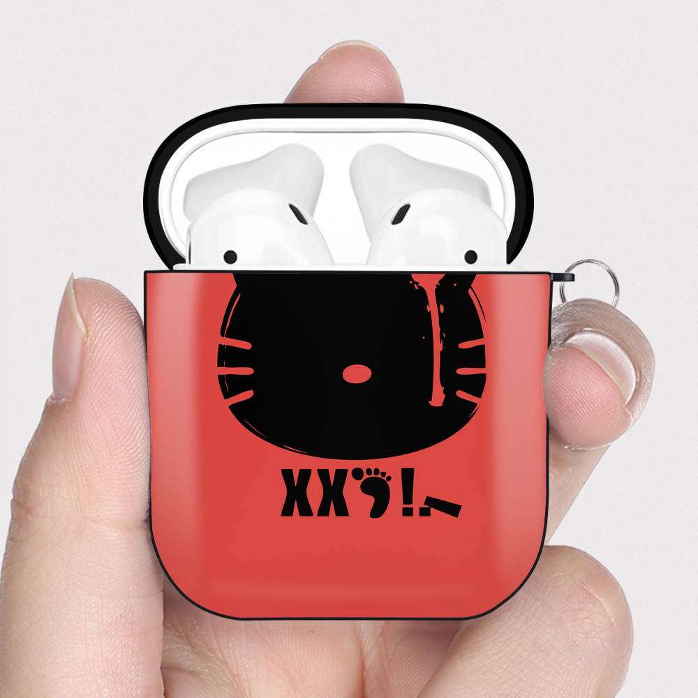 （画像用） Hello Kitty ハローキティ AirPods 第2世代保護ケース ハードシェル ブラック 耐衝撃・防指紋・カラビナ付き