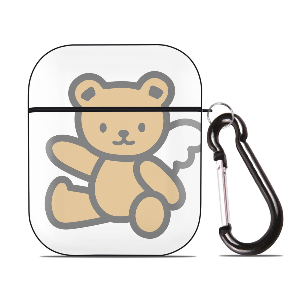 （画像用） Hello Kitty ハローキティ AirPods 第2世代保護ケース ハードシェル ブラック 耐衝撃・防指紋・カラビナ付き