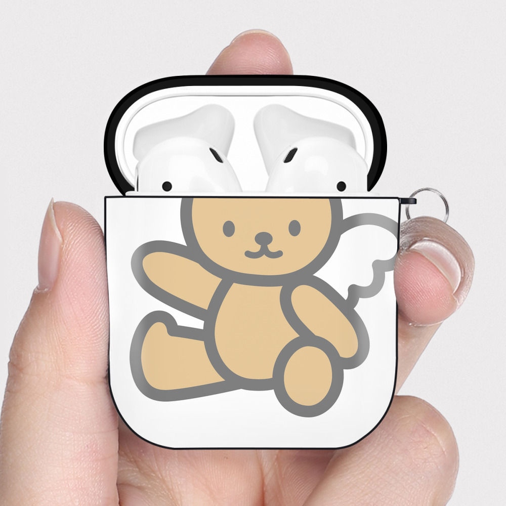 （画像用） Hello Kitty ハローキティ AirPods 第2世代保護ケース ハードシェル ブラック 耐衝撃・防指紋・カラビナ付き