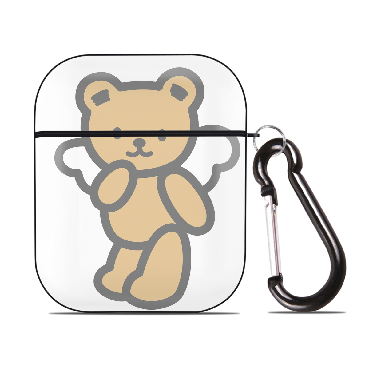 （画像用） Hello Kitty ハローキティ AirPods 第2世代保護ケース ハードシェル ブラック 耐衝撃・防指紋・カラビナ付き