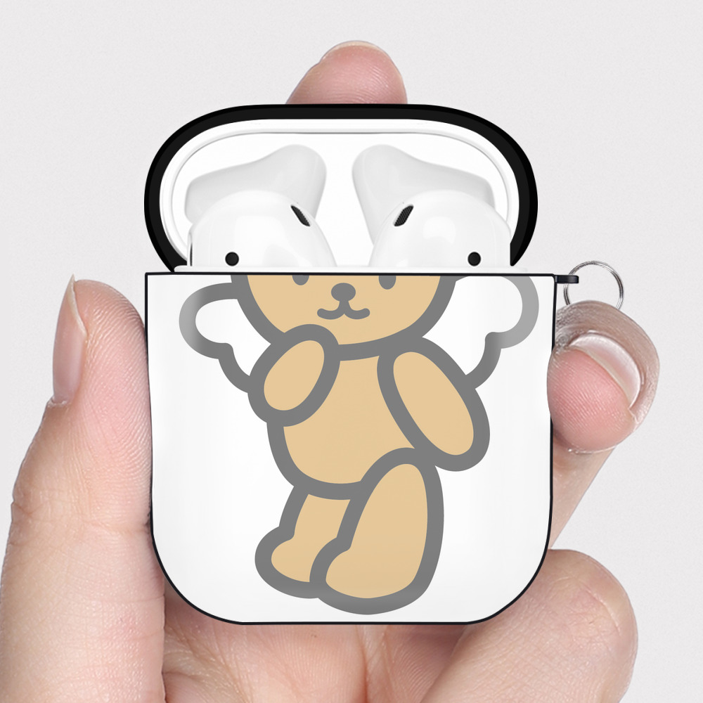 （画像用） Hello Kitty ハローキティ AirPods 第2世代保護ケース ハードシェル ブラック 耐衝撃・防指紋・カラビナ付き