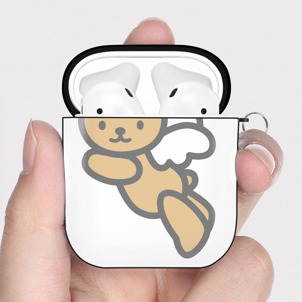 （画像用） Hello Kitty ハローキティ AirPods 第2世代保護ケース ハードシェル ブラック 耐衝撃・防指紋・カラビナ付き
