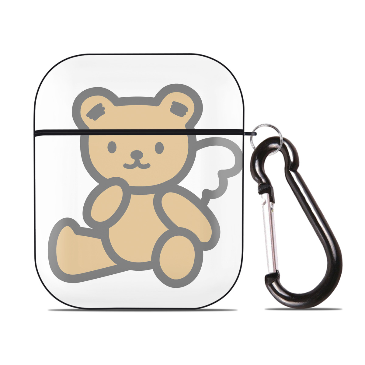 （画像用） Hello Kitty ハローキティ AirPods 第2世代保護ケース ハードシェル ブラック 耐衝撃・防指紋・カラビナ付き