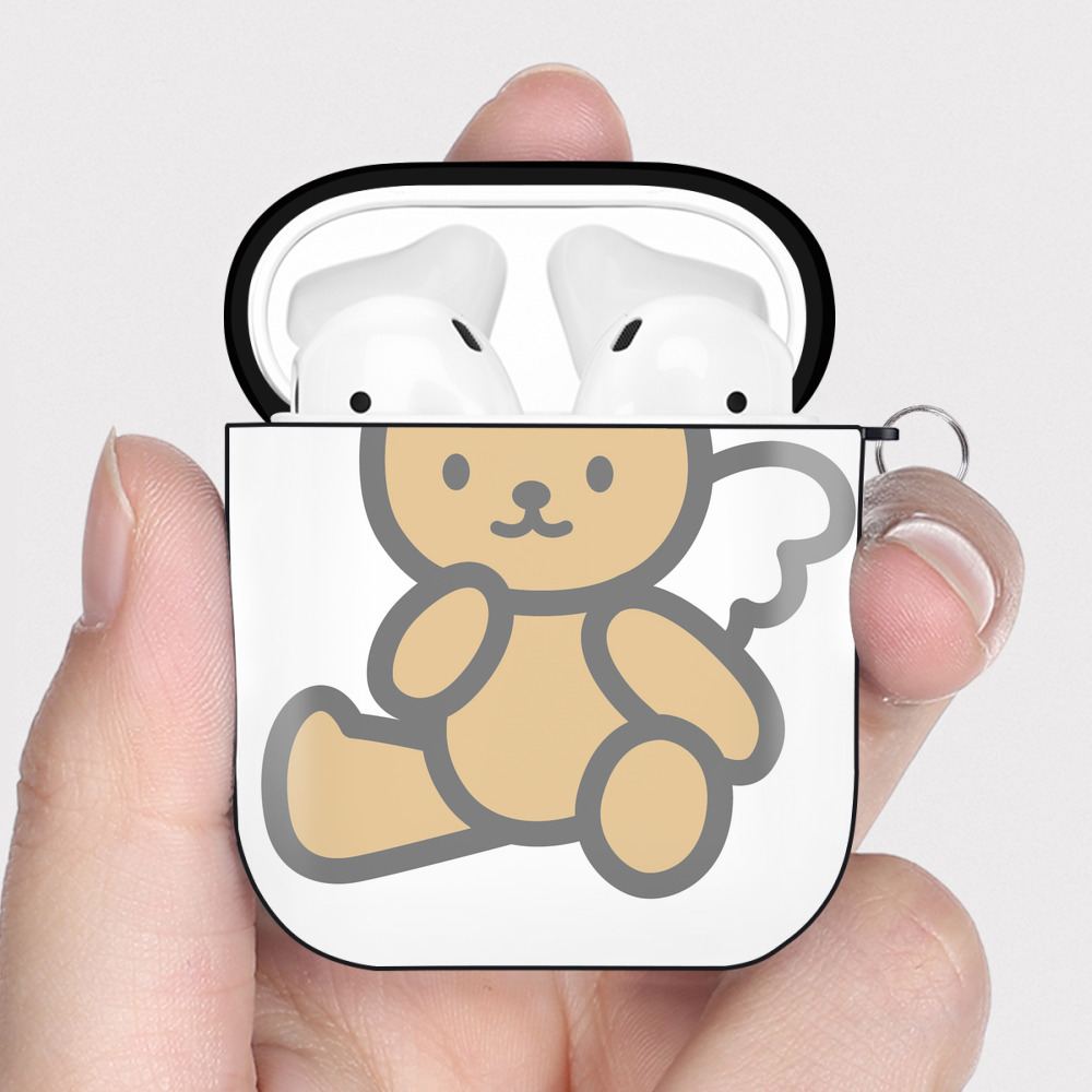 （画像用） Hello Kitty ハローキティ AirPods 第2世代保護ケース ハードシェル ブラック 耐衝撃・防指紋・カラビナ付き