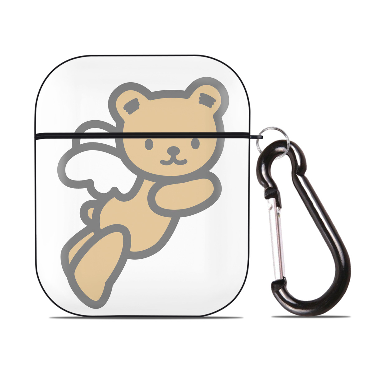 （画像用） Hello Kitty ハローキティ AirPods 第2世代保護ケース ハードシェル ブラック 耐衝撃・防指紋・カラビナ付き