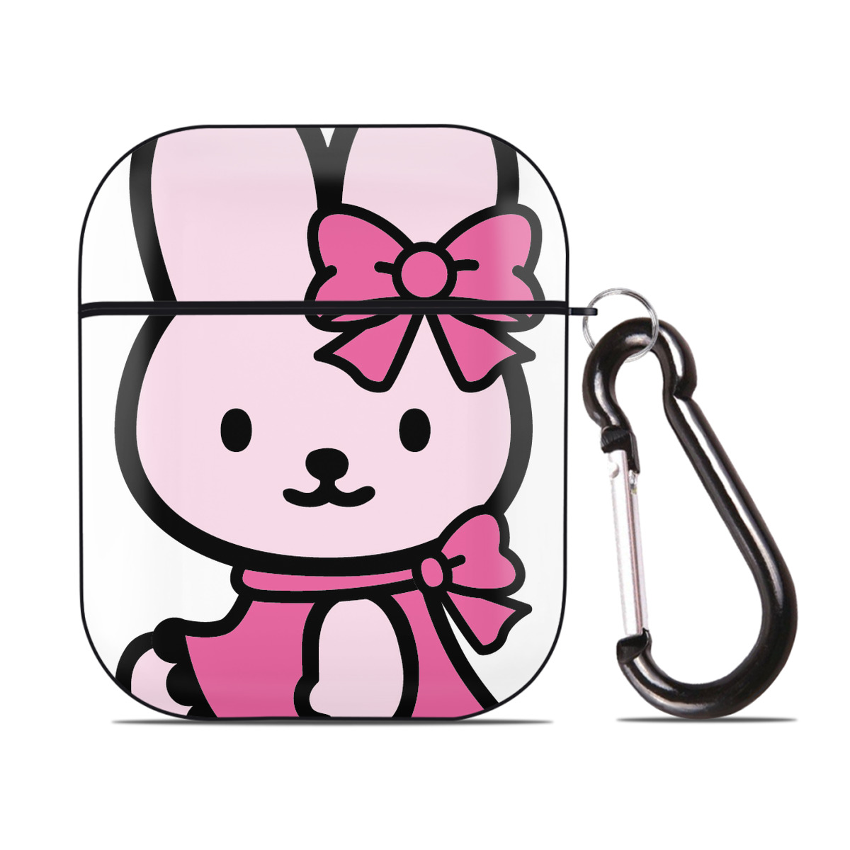 （画像用） Hello Kitty ハローキティ AirPods 第2世代保護ケース ハードシェル ブラック 耐衝撃・防指紋・カラビナ付き