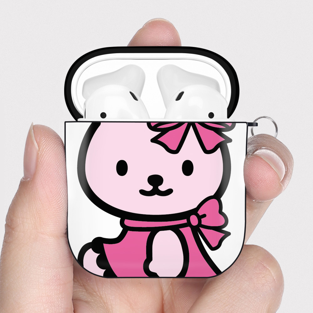 （画像用） Hello Kitty ハローキティ AirPods 第2世代保護ケース ハードシェル ブラック 耐衝撃・防指紋・カラビナ付き