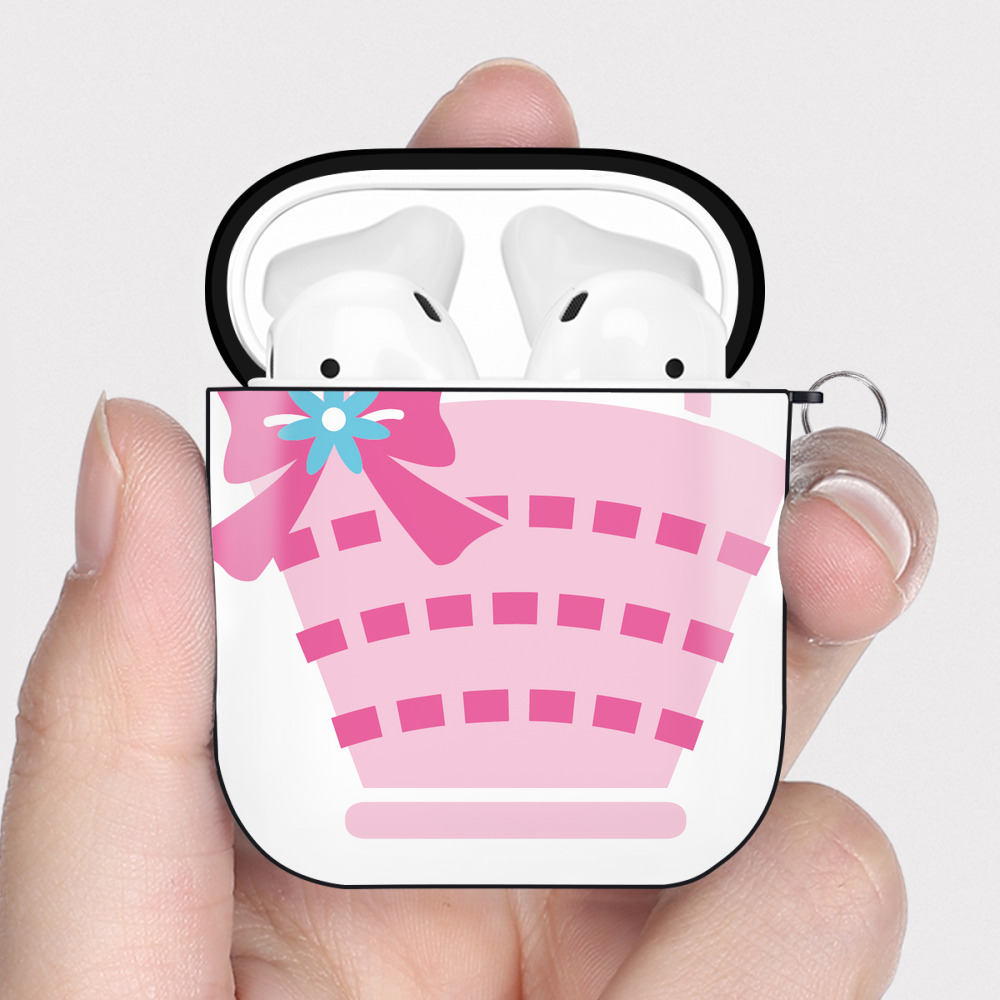 （画像用） Hello Kitty ハローキティ AirPods 第2世代保護ケース ハードシェル ブラック 耐衝撃・防指紋・カラビナ付き