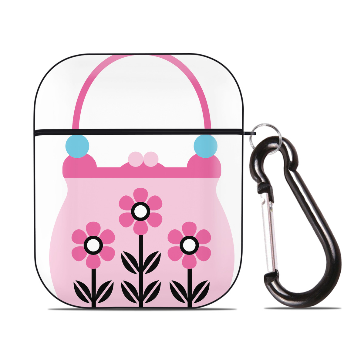 （画像用） Hello Kitty ハローキティ AirPods 第2世代保護ケース ハードシェル ブラック 耐衝撃・防指紋・カラビナ付き