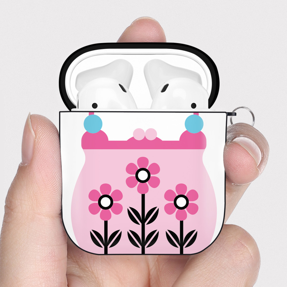 （画像用） Hello Kitty ハローキティ AirPods 第2世代保護ケース ハードシェル ブラック 耐衝撃・防指紋・カラビナ付き