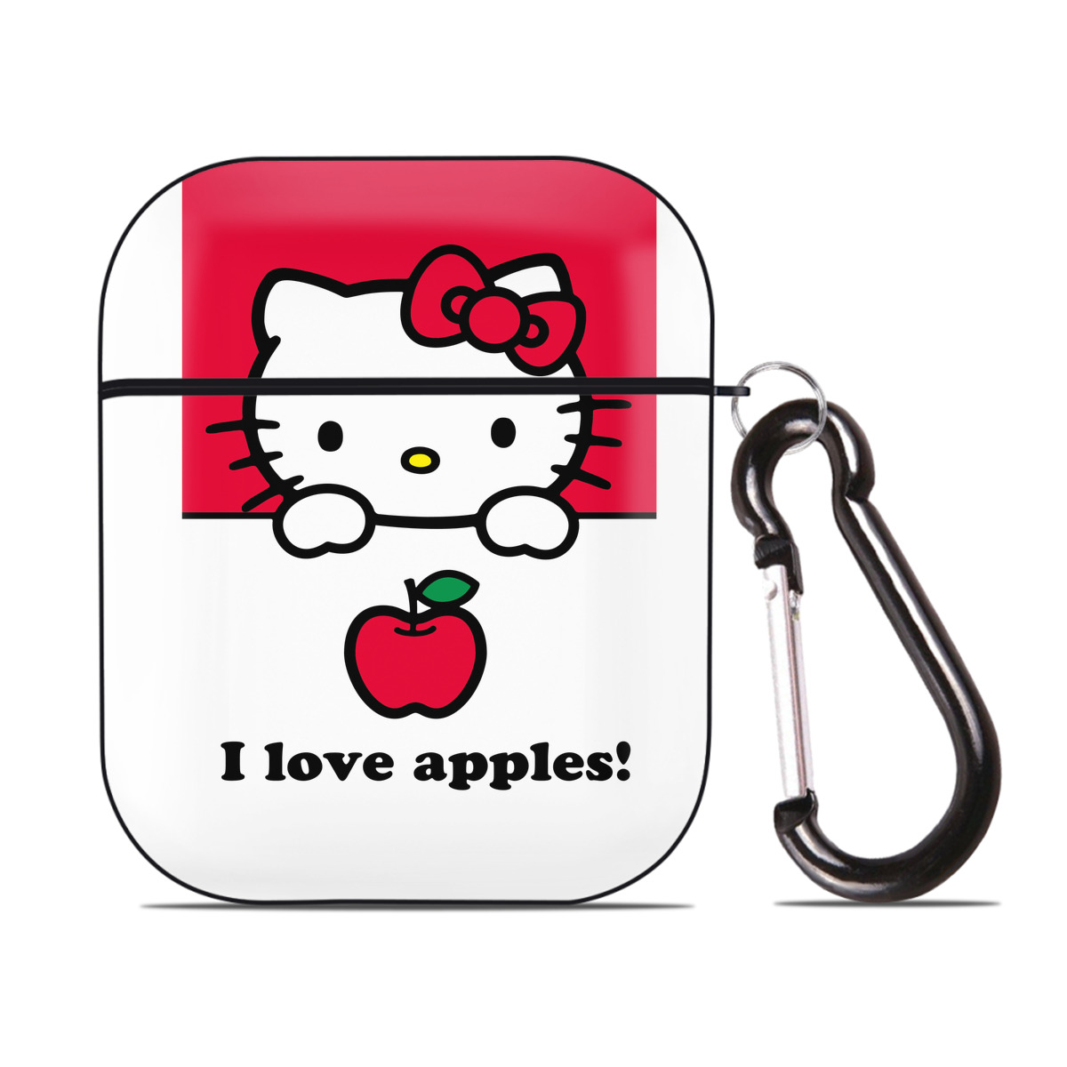 （画像用） Hello Kitty ハローキティ AirPods 第2世代保護ケース ハードシェル ブラック 耐衝撃・防指紋・カラビナ付き
