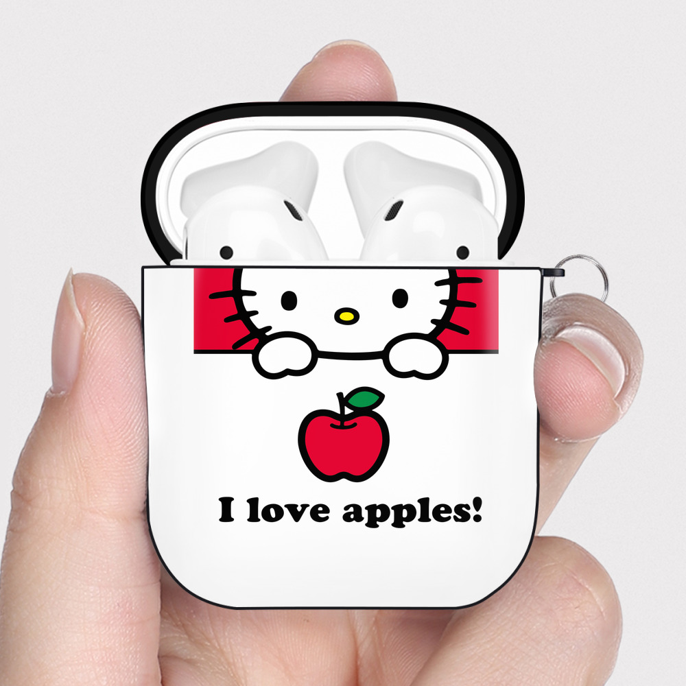 （画像用） Hello Kitty ハローキティ AirPods 第2世代保護ケース ハードシェル ブラック 耐衝撃・防指紋・カラビナ付き