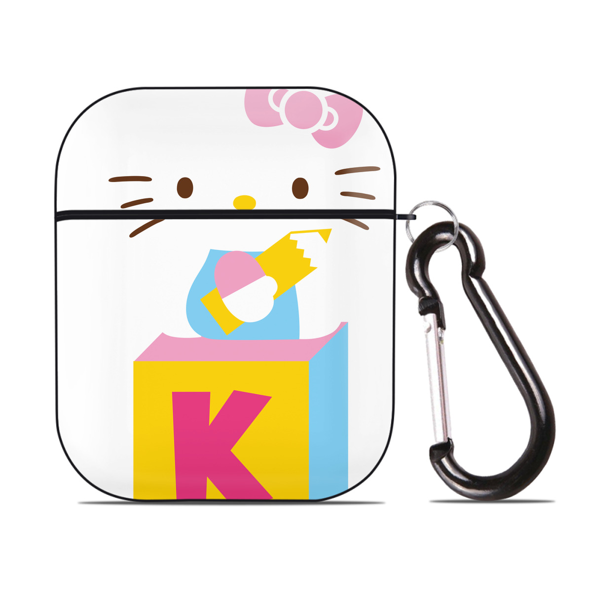 （画像用） Hello Kitty ハローキティ AirPods 第2世代保護ケース ハードシェル ブラック 耐衝撃・防指紋・カラビナ付き