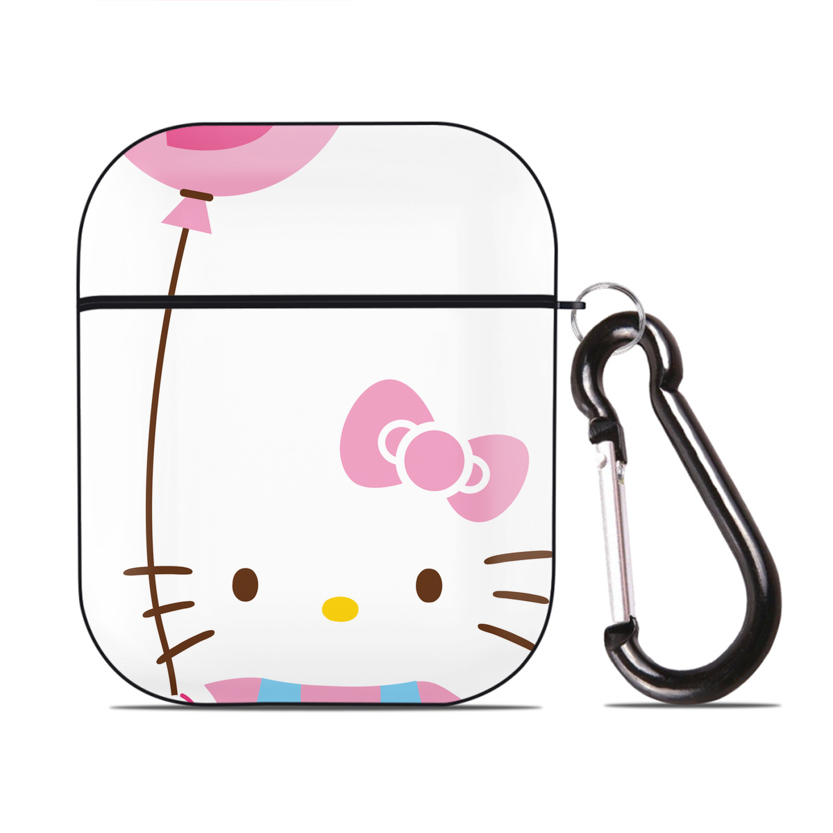 （画像用） Hello Kitty ハローキティ AirPods 第2世代保護ケース ハードシェル ブラック 耐衝撃・防指紋・カラビナ付き