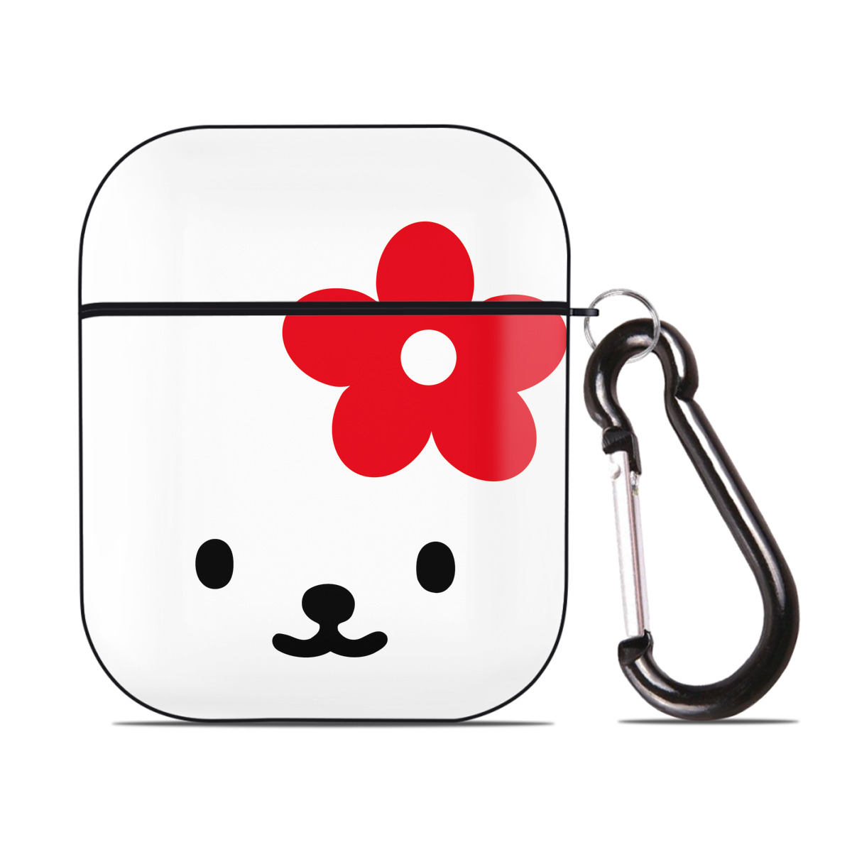 （画像用） Hello Kitty ハローキティ AirPods 第2世代保護ケース ハードシェル ブラック 耐衝撃・防指紋・カラビナ付き