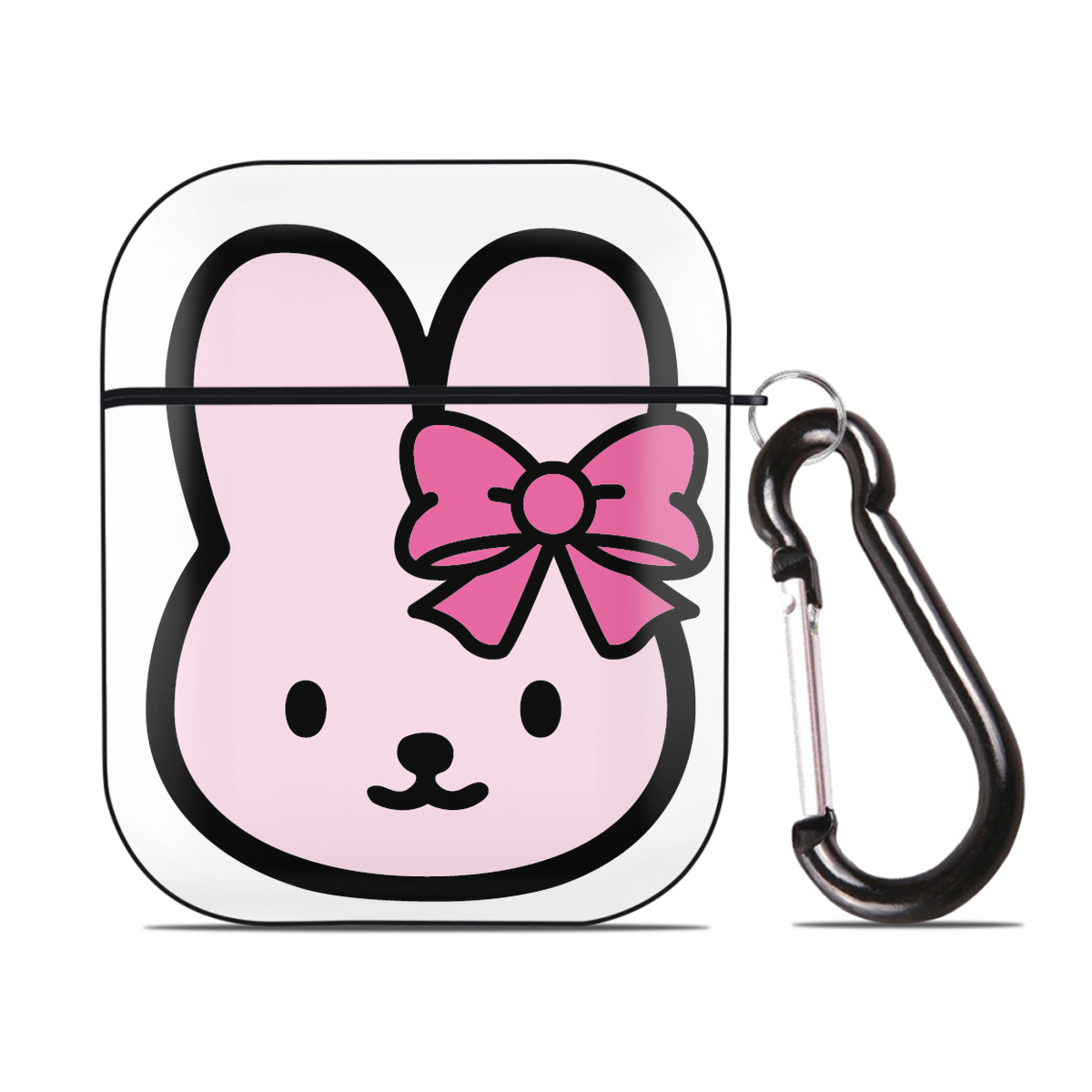 （画像用） Hello Kitty ハローキティ AirPods 第2世代保護ケース ハードシェル ブラック 耐衝撃・防指紋・カラビナ付き