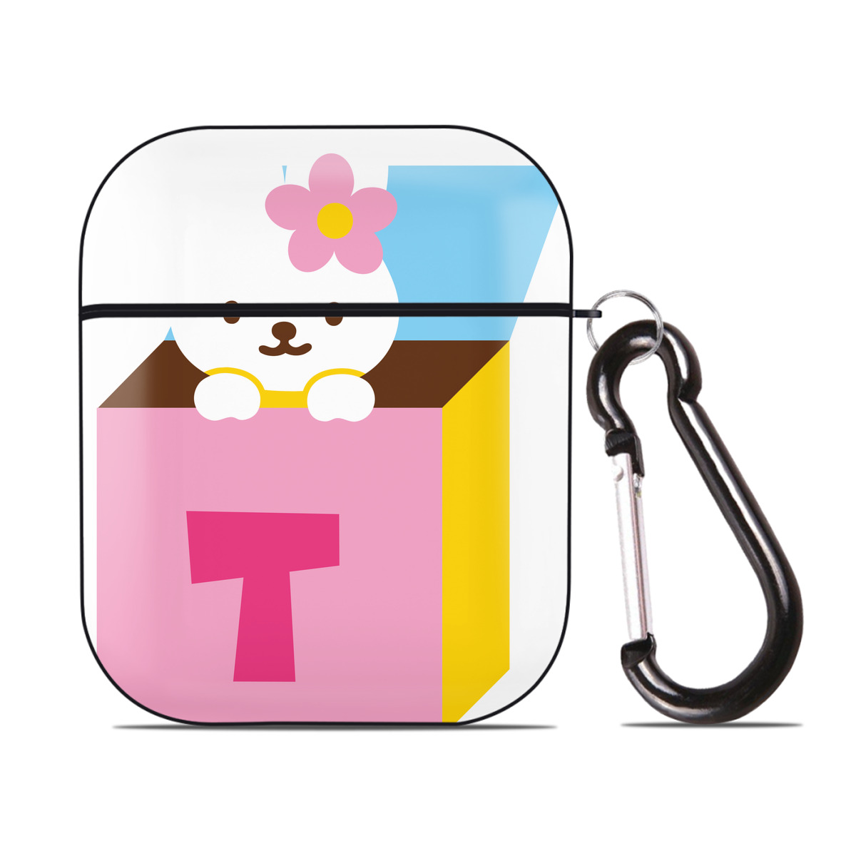 （画像用） Hello Kitty ハローキティ AirPods 第2世代保護ケース ハードシェル ブラック 耐衝撃・防指紋・カラビナ付き
