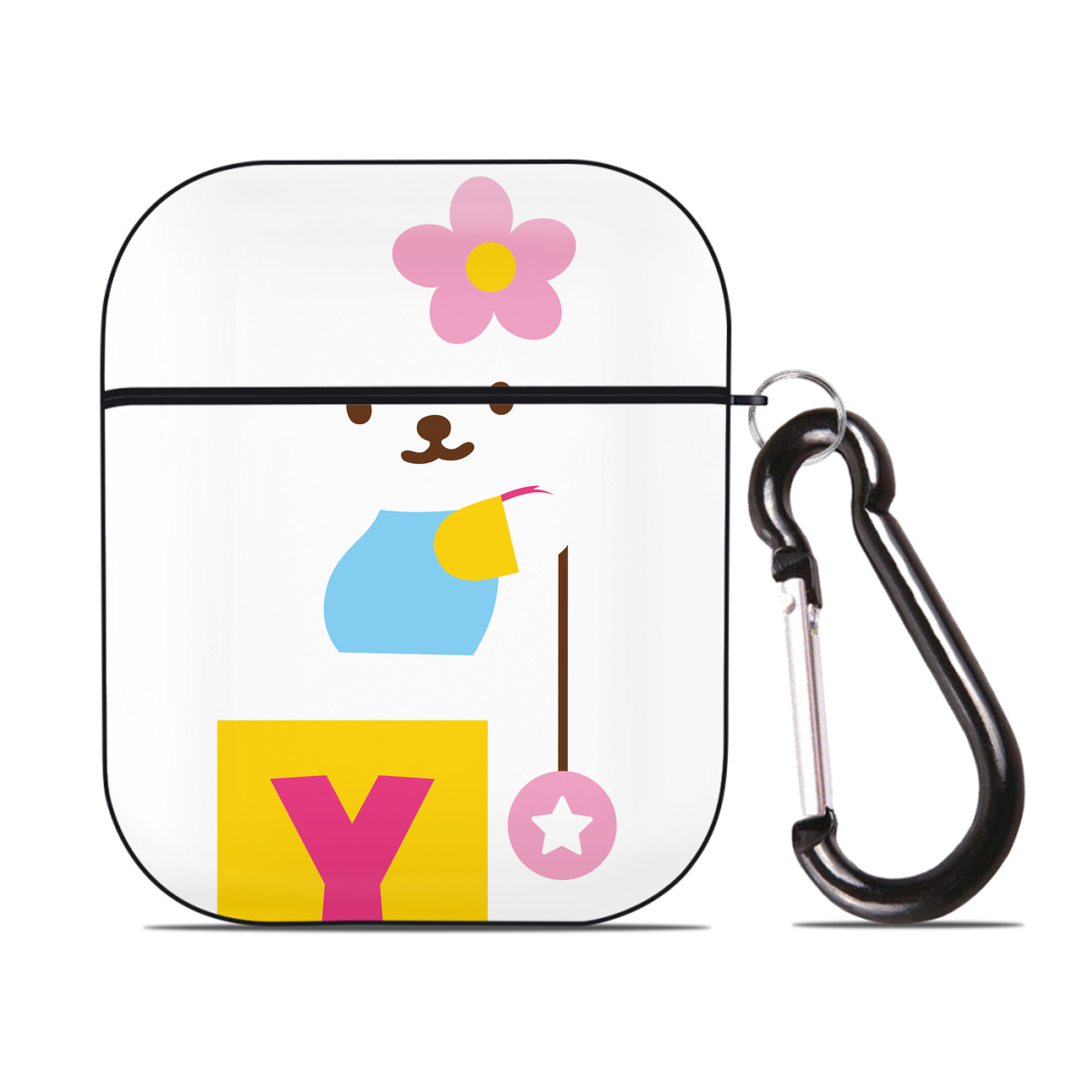 （画像用） Hello Kitty ハローキティ AirPods 第2世代保護ケース ハードシェル ブラック 耐衝撃・防指紋・カラビナ付き