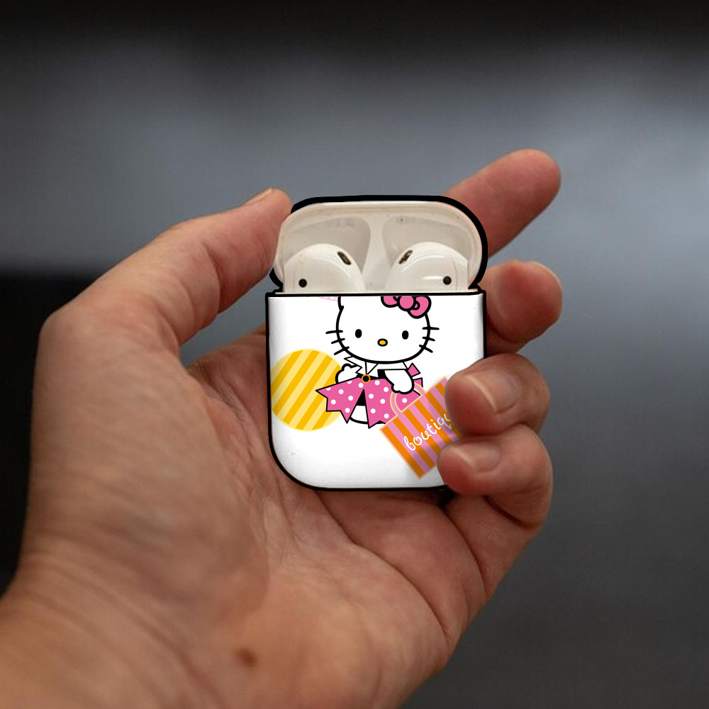 Hello Kitty ハローキティ AirPods 第2世代保護ケース ハードシェル ブラック 耐衝撃・防指紋・カラビナ付き