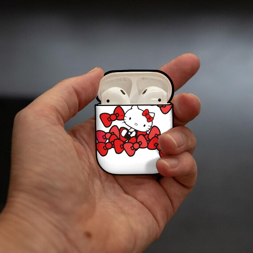 Hello Kitty ハローキティ AirPods 第2世代保護ケース ハードシェル ブラック 耐衝撃・防指紋・カラビナ付き