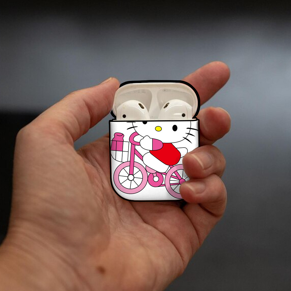 Hello Kitty ハローキティ AirPods 第2世代保護ケース ハードシェル ブラック 耐衝撃・防指紋・カラビナ付き