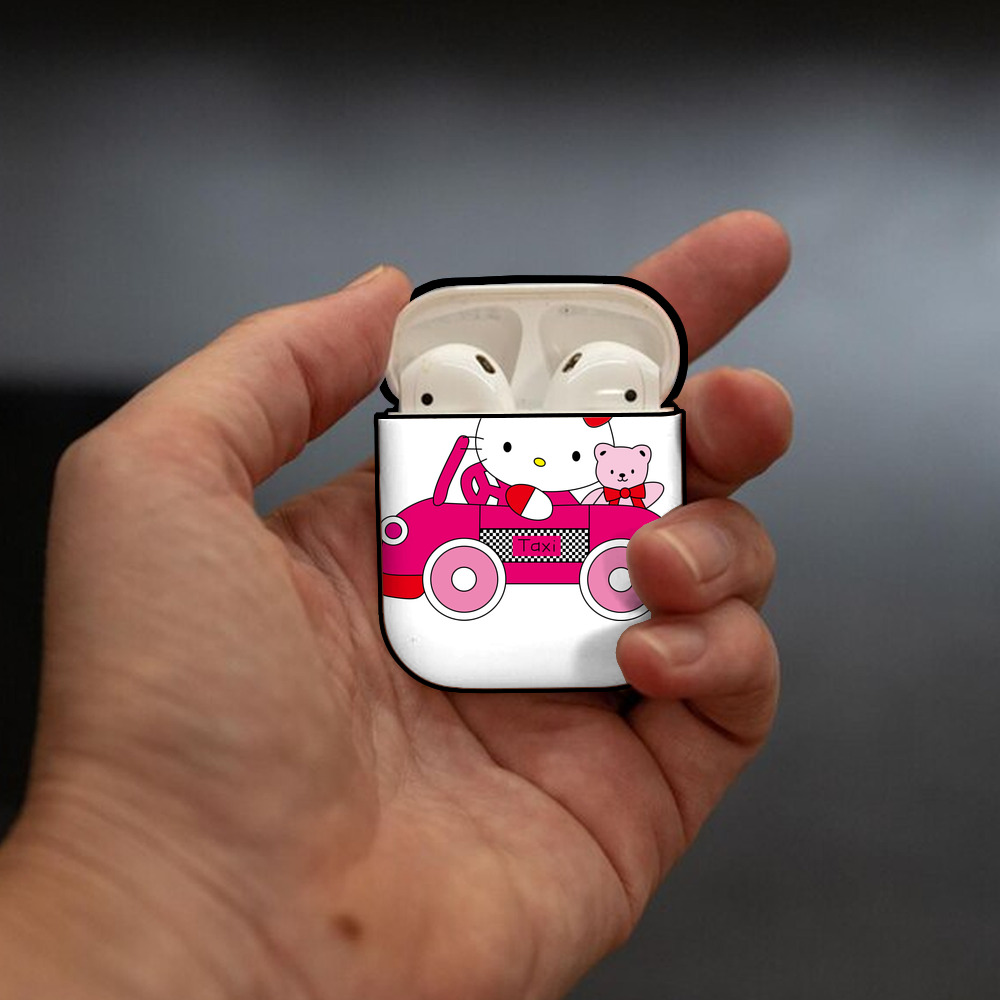 Hello Kitty ハローキティ AirPods 第2世代保護ケース ハードシェル ブラック 耐衝撃・防指紋・カラビナ付き