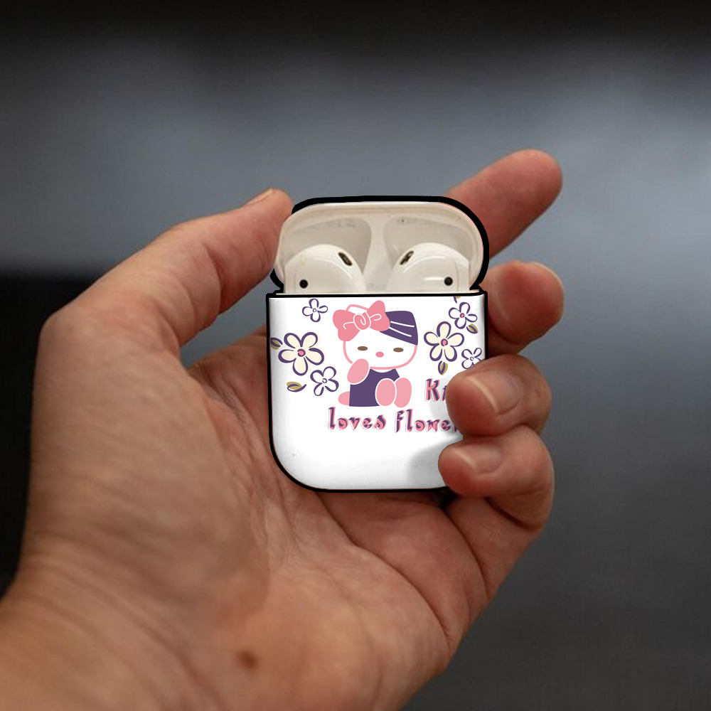 Hello Kitty ハローキティ AirPods 第2世代保護ケース ハードシェル ブラック 耐衝撃・防指紋・カラビナ付き