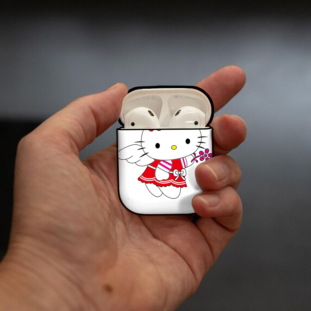 Hello Kitty ハローキティ AirPods 第2世代保護ケース ハードシェル ブラック 耐衝撃・防指紋・カラビナ付き